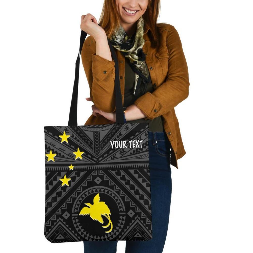 Papua New Guinea Personalised Tote Bag - Flag With Polynesian Patterns (Black) Tote Bag One Size Black - Polynesian Pride