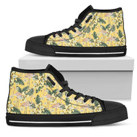 Hawaiian Shoes - Tropical Flamingo Yellow High Top Shoes Womens High Top Black - Polynesian Pride