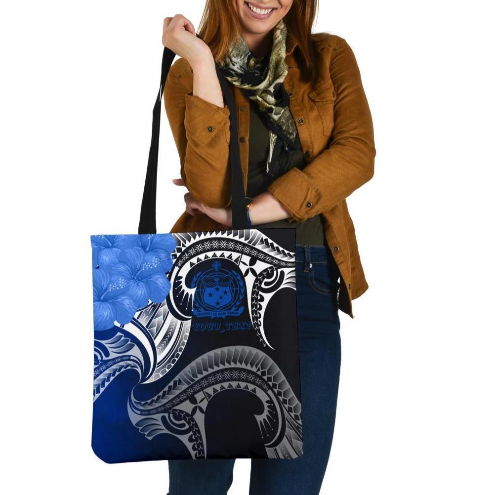 Samoa Custom Personalised Tote Bags - Samoa Seal Wave Style (Blue) Tote Bag One Size Blue - Polynesian Pride