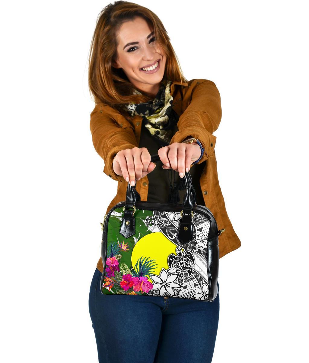 Palau Shoulder Handbag White - Turtle Plumeria Banana Leaf One Size White - Polynesian Pride