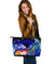 CNMI Custom Personalised Large Leather Tote Bag - Humpback Whale with Tropical Flowers (Blue) - Polynesian Pride