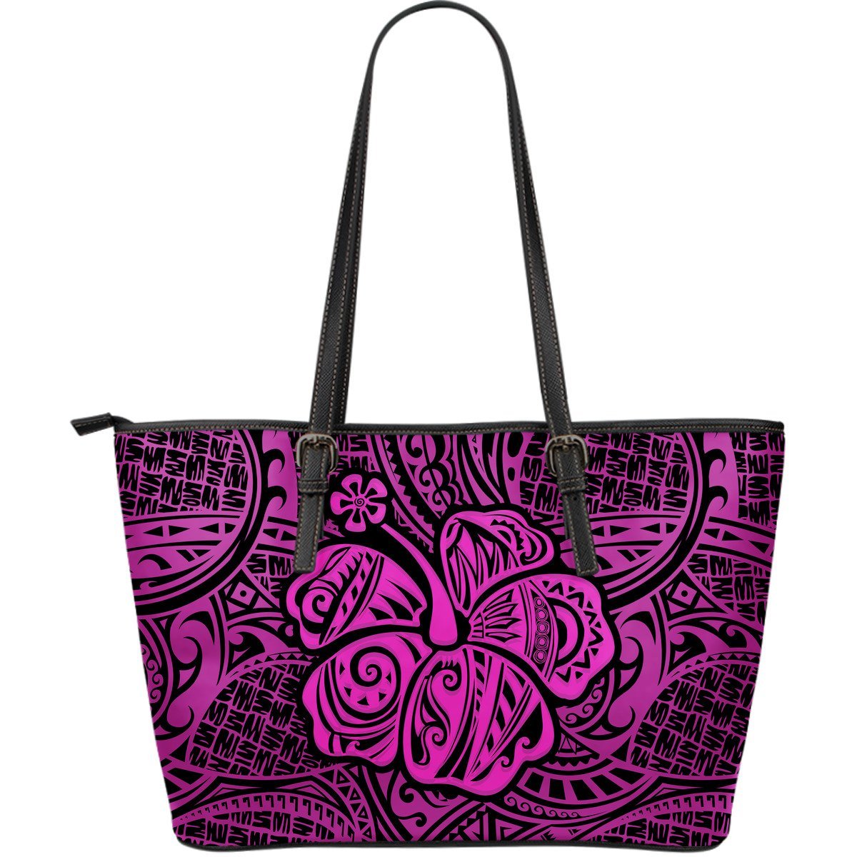 Polynesian Hibiscus Leather Tote Bag (Pink) A6 Pink - Polynesian Pride