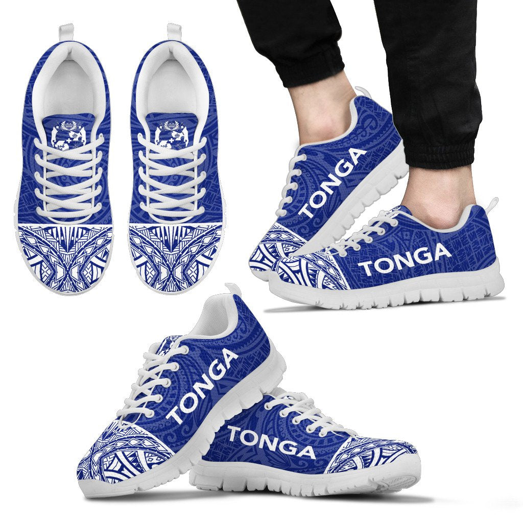 Tonga Sneakers - Tonga Coat Of Arms Polynesian Tattoo Blue Style Unisex White - Polynesian Pride