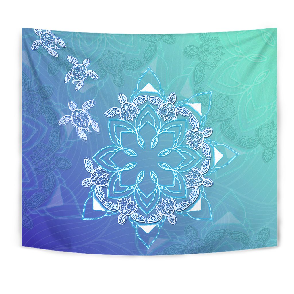 Flower Turtle Tapestry Wall Tapestry Blue - Polynesian Pride