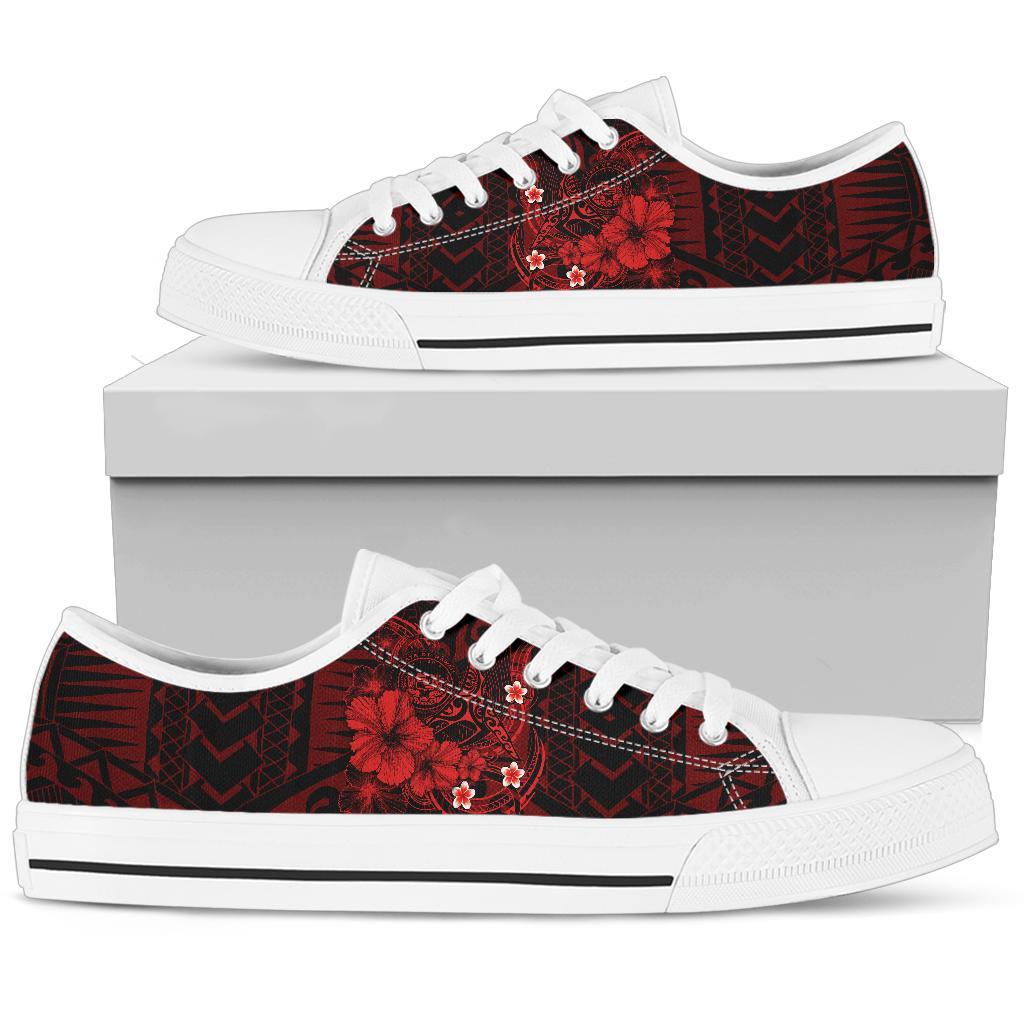 Polynesian Hawaii Low Top Shoe - Humpback Whale with Hibiscus (Red) - Polynesian Pride