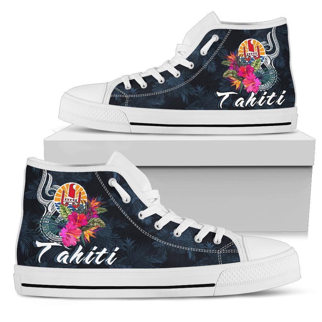 Tahiti Polynesian High Top Shoes - Tropical Flower Unisex White - Polynesian Pride