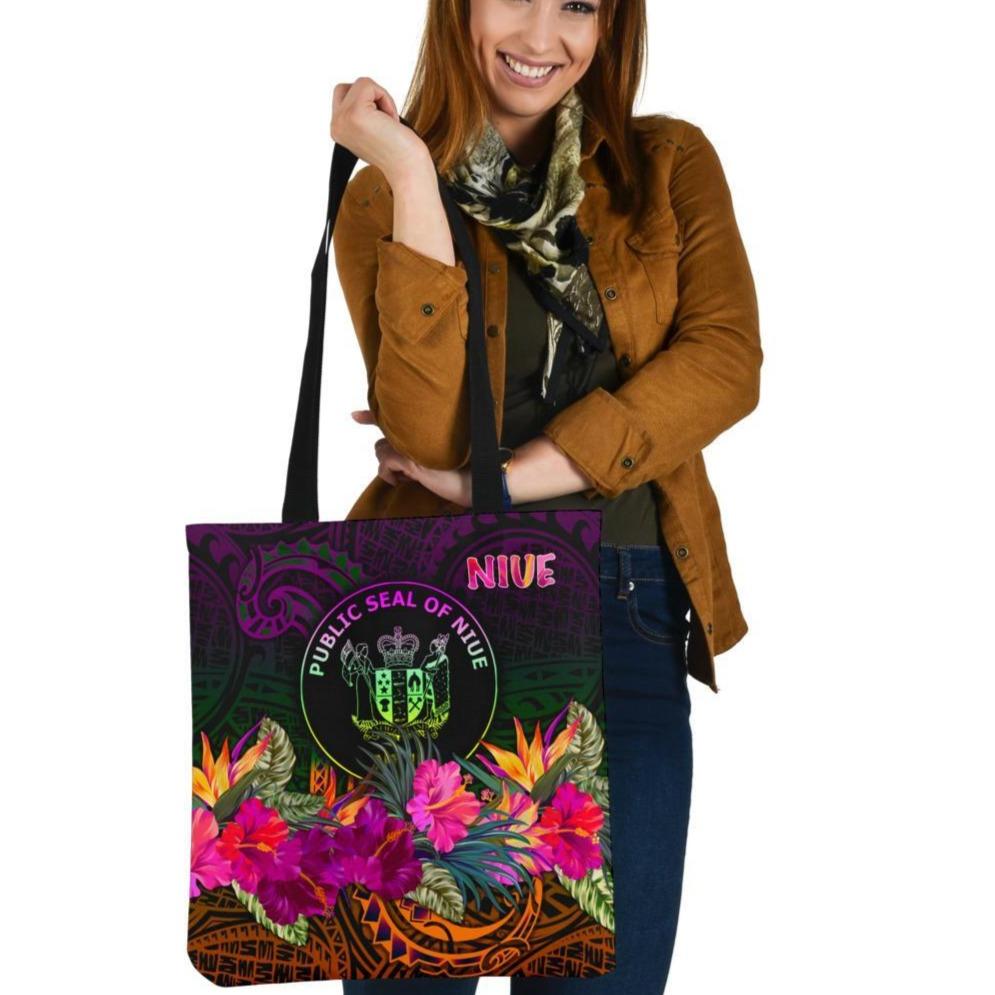 Niue Polynesian Tote Bags - Summer Hibiscus Tote Bag One Size Reggae - Polynesian Pride