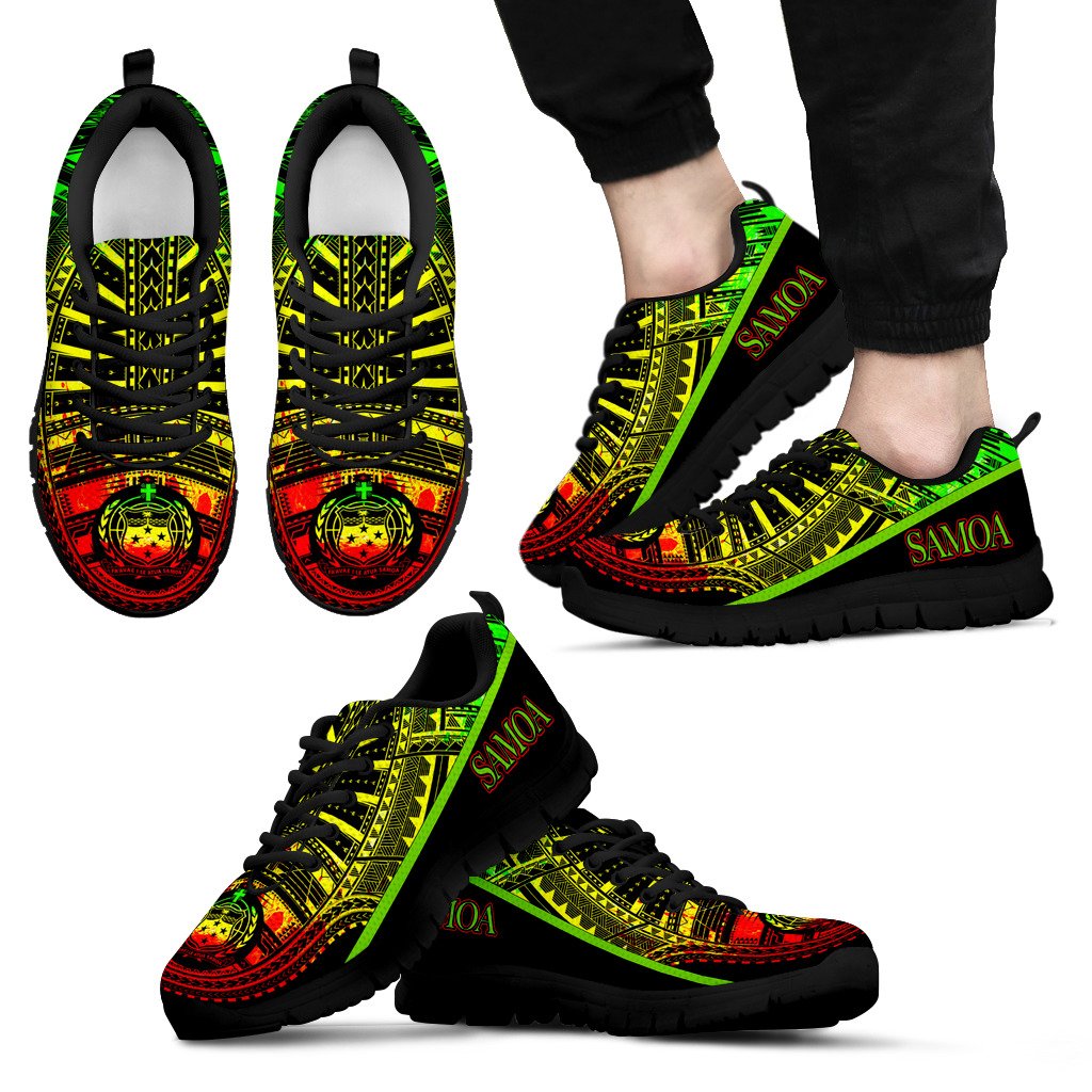 Samoa Sneakers - Samoa Coat Of Arms Polynesian Tattoo Style Reggae Unisex Black - Polynesian Pride