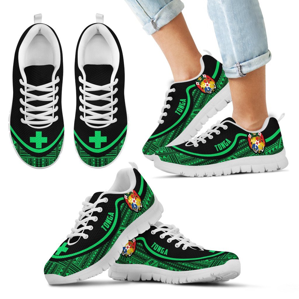 Tonga Wave Sneakers - Polynesian Pattern Green Color Kid's Sneakers - White - Tonga White - Polynesian Pride