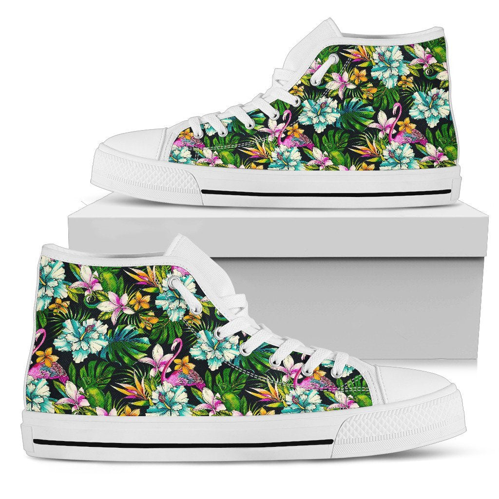 Hawaiian Shoes - Animals And Tropical Flowers High Top Shoes Womens High Top White - Polynesian Pride