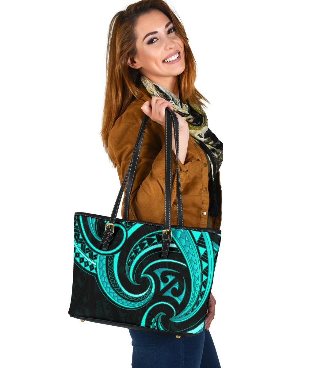 New Zealand Maori Mangopare Small Leather Tote Polynesian - Turquoise Turquoise - Polynesian Pride