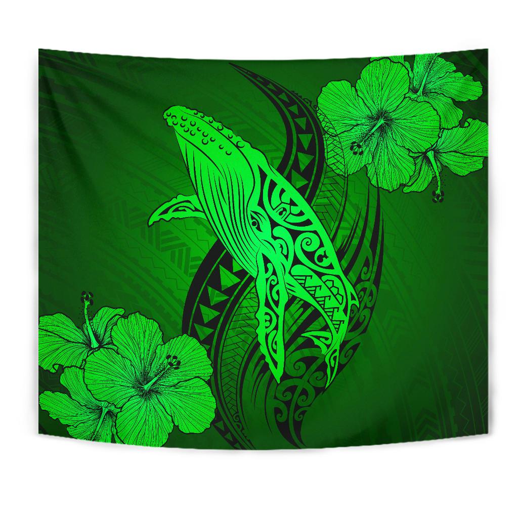 Hawaii Whale Swim Poly Green Tapestry - Polynesian Pride