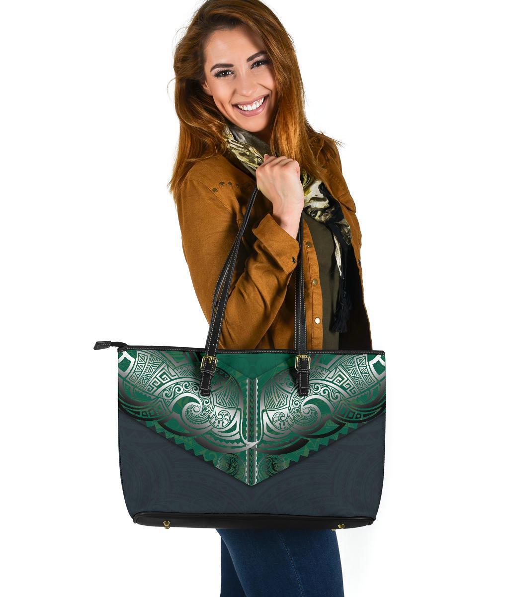 Koru Polynesian Tattoo Large Leather Tote Navy - Polynesian Pride