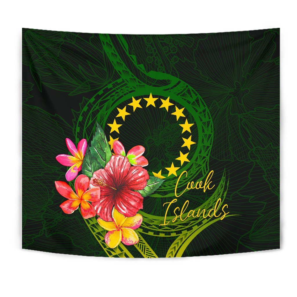 Cook Islands Polynesian Tapestry - Floral With Seal Flag Color - Polynesian Pride