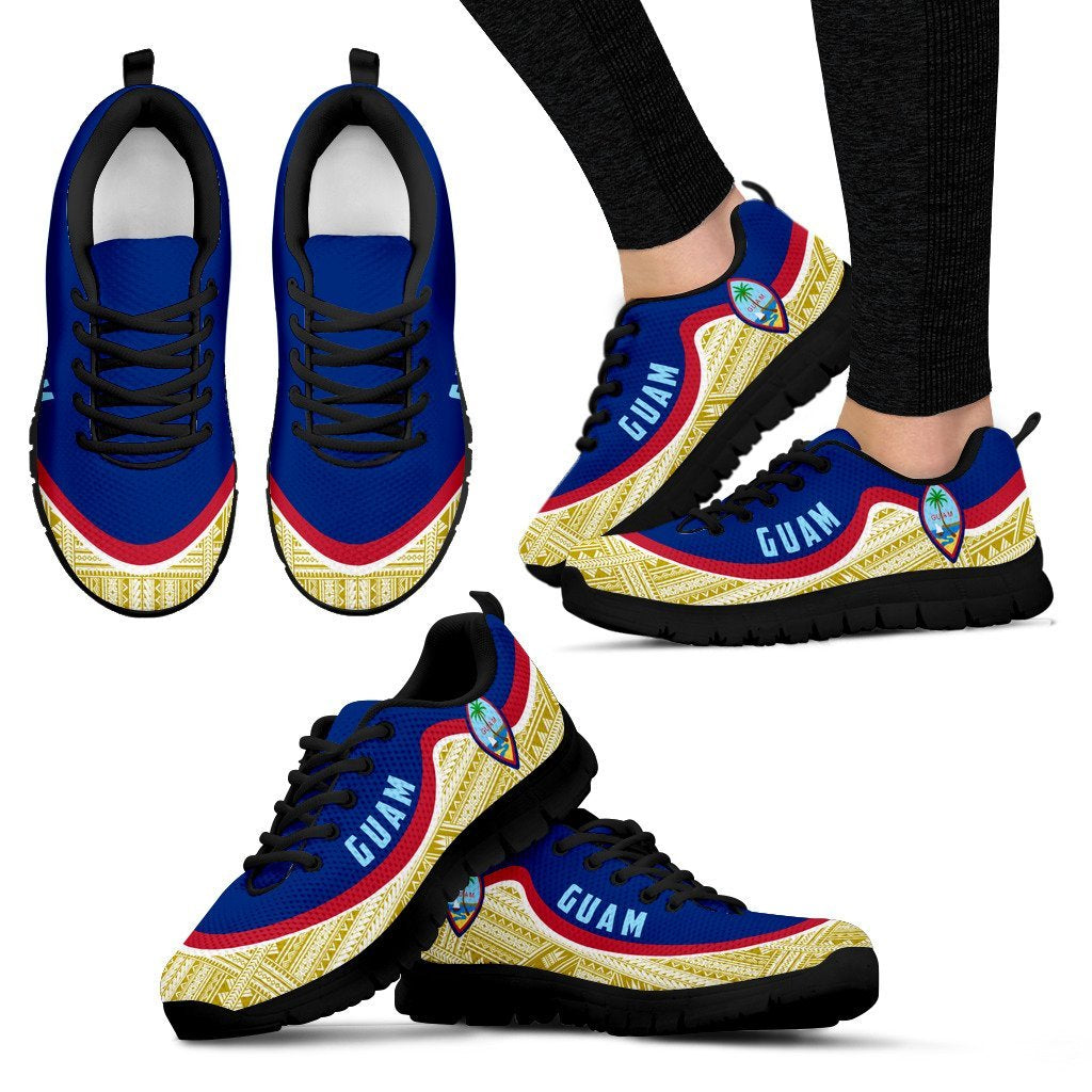 Guam Wave Sneakers - Polynesian Pattern White Gold Color Women's Sneakers - Black - Guam Black - Polynesian Pride