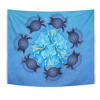 Hawaii Turtle Hibiscus Blue Tapestry - Polynesian Pride