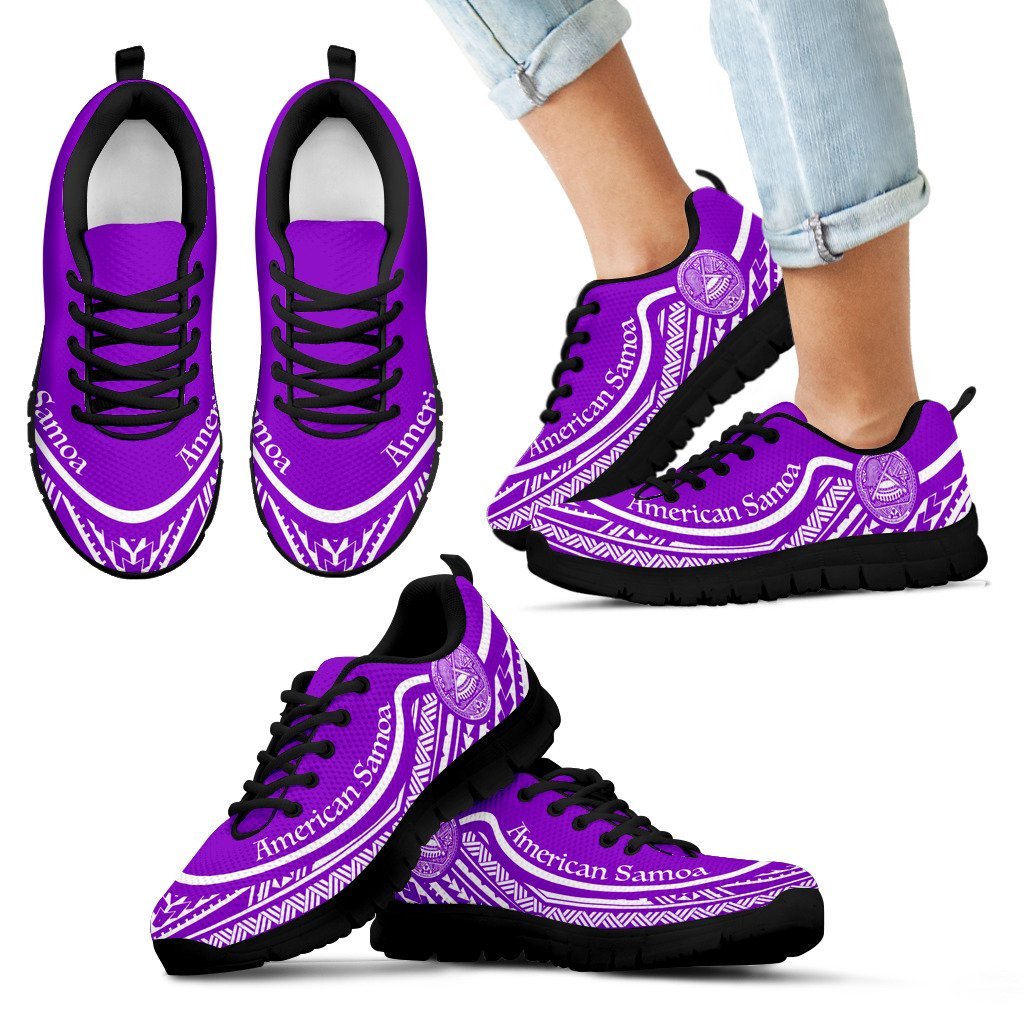 American Samoa Wave Sneakers White Purple Color Kid's Sneakers - Black - American Samoa Black - Polynesian Pride