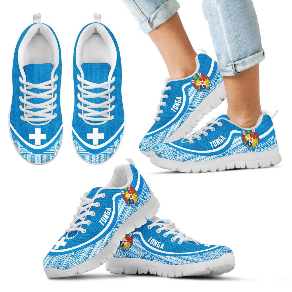 Tonga Wave Sneakers - Polynesian Pattern White Blue Color Kid's Sneakers - White - Tonga White - Polynesian Pride