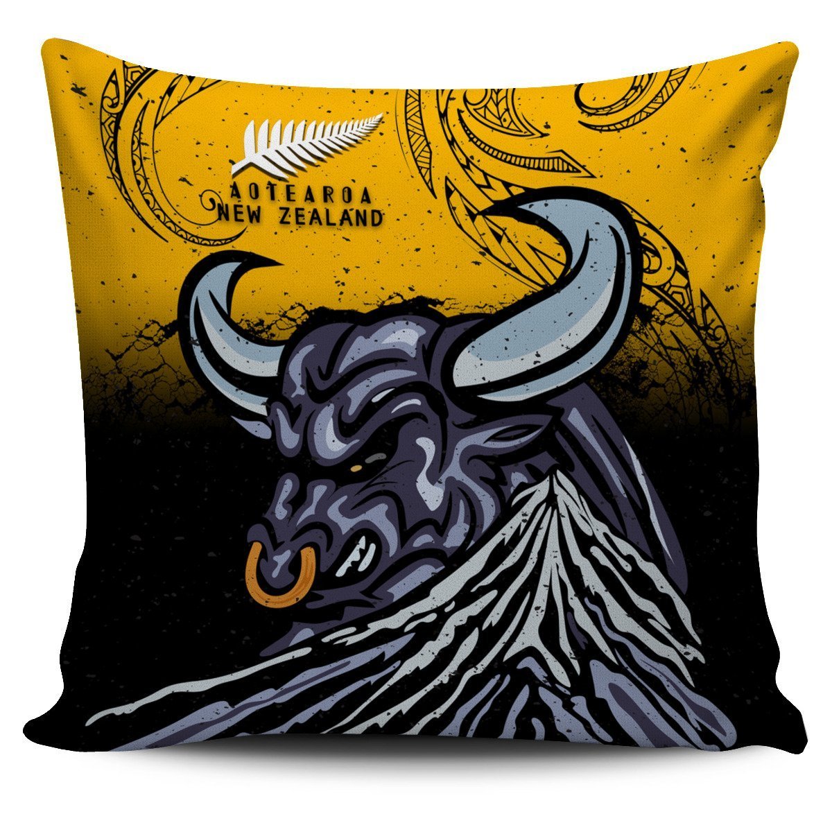 New Zealand Maori Pillow Cover Taranaki Bull - Polynesian Pride