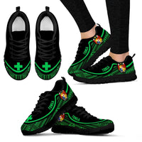 Tonga Wave Sneakers - Polynesian Pattern Green Color Women's Sneakers - Black - Tonga Black - Polynesian Pride