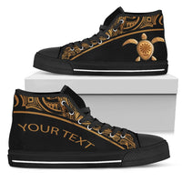 Turtle Custom Personalised High Top Shoes - Polynesian Gold Curve Style Unisex Black - Polynesian Pride