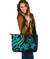 Tahiti Polynesian Large Leather Tote Bag - Turquoise Tentacle Turtle Turquoise - Polynesian Pride