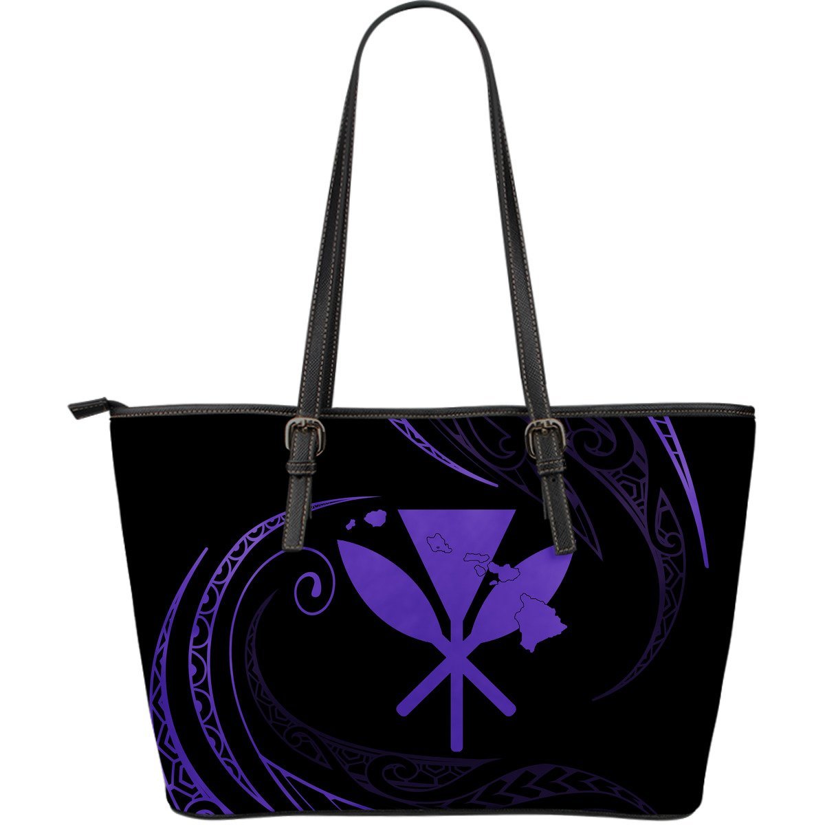 Kanaka Large Leather Tote - Purple - Frida Style Black - Polynesian Pride