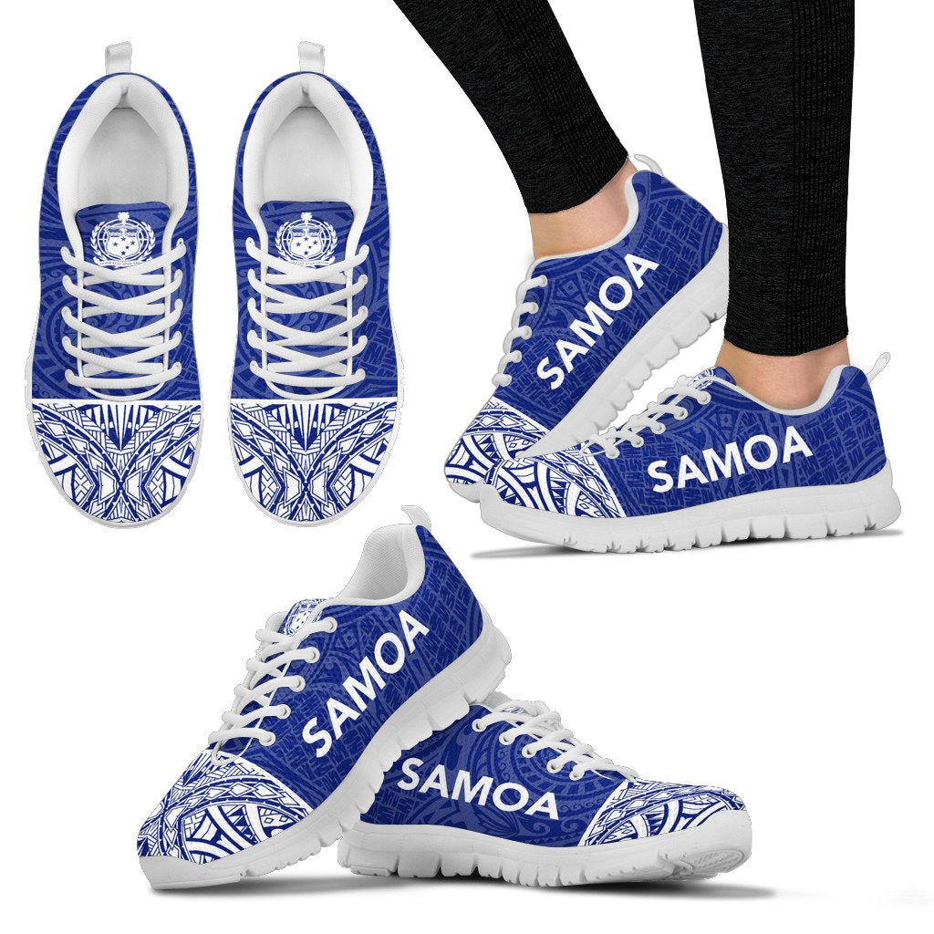Samoa Sneakers - Samoa Coat Of Arms Polynesian Tattoo Blue Style - Polynesian Pride