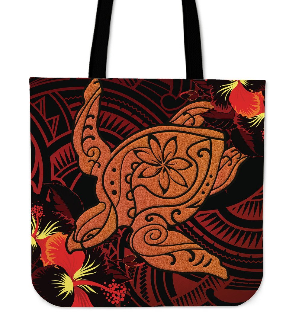 Hawaii Hibiscus Polynesian Red Big Turtle Tote Bag Tote Bag One Size Red - Polynesian Pride