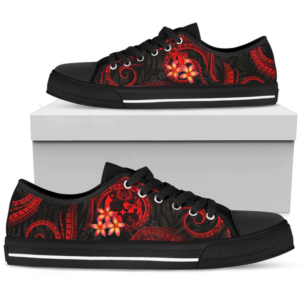 Tonga Polynesian Low Top Shoes - Red Plumeria - Polynesian Pride