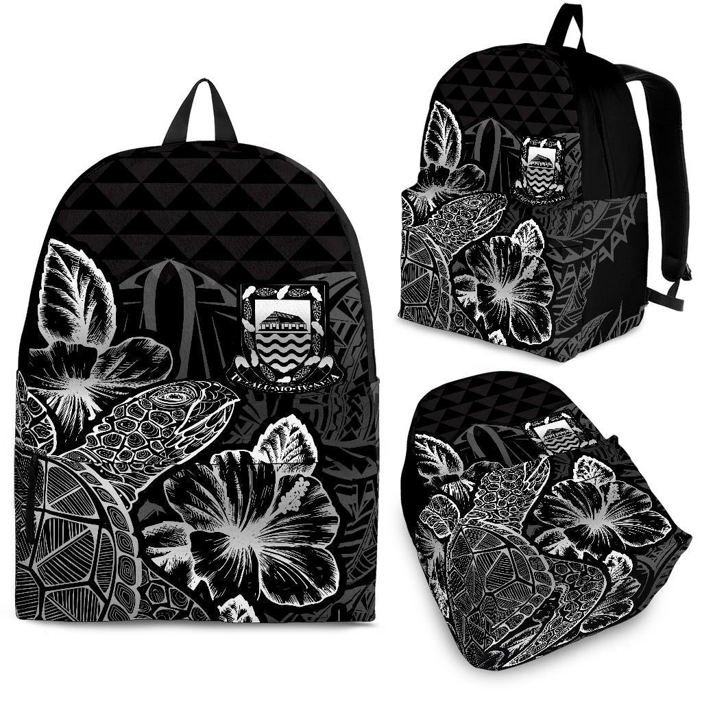 Tuvalu Polynesian Backpack Turtle Hibiscus Black Black - Polynesian Pride