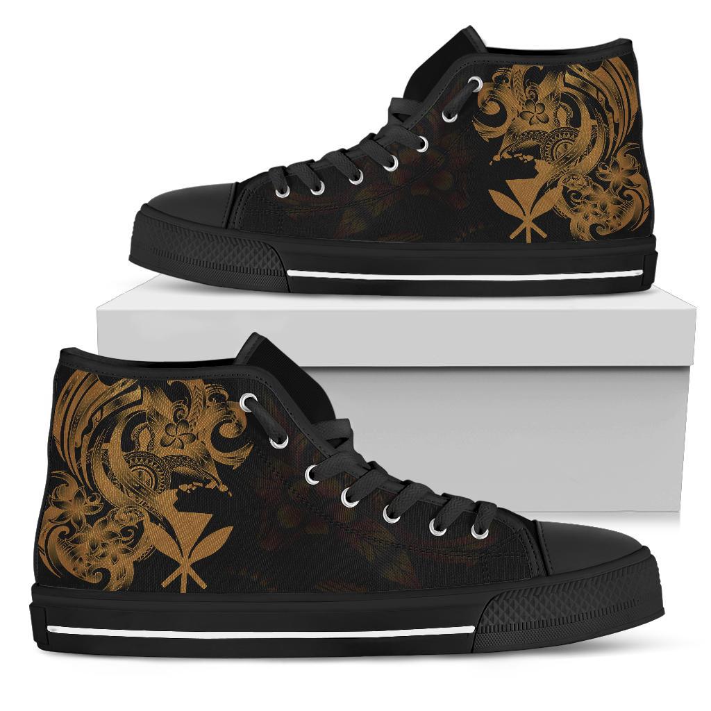 Polynesian Hawaii High Top Shoes - Kanaka Maoli Gold Turtle Unisex Black - Polynesian Pride