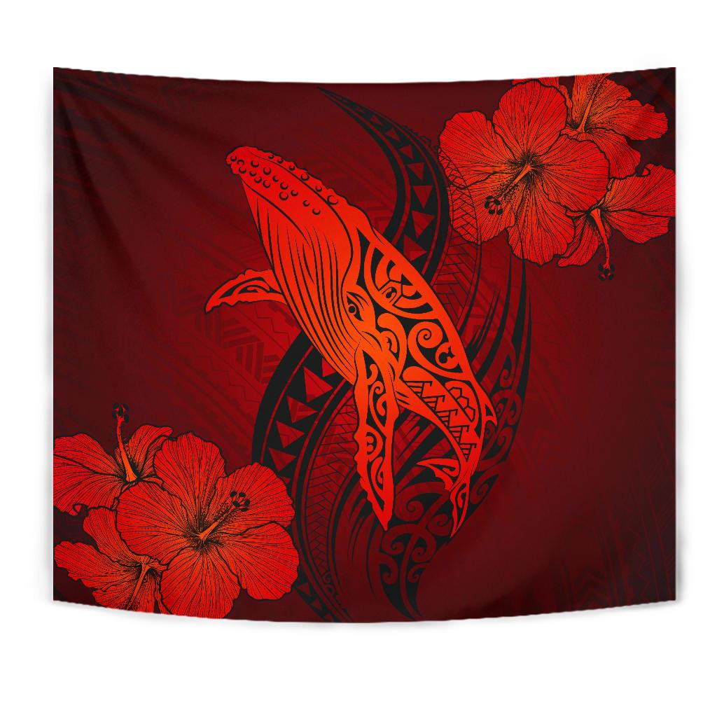 Hawaii Whale Swim Poly Red Tapestry - Polynesian Pride
