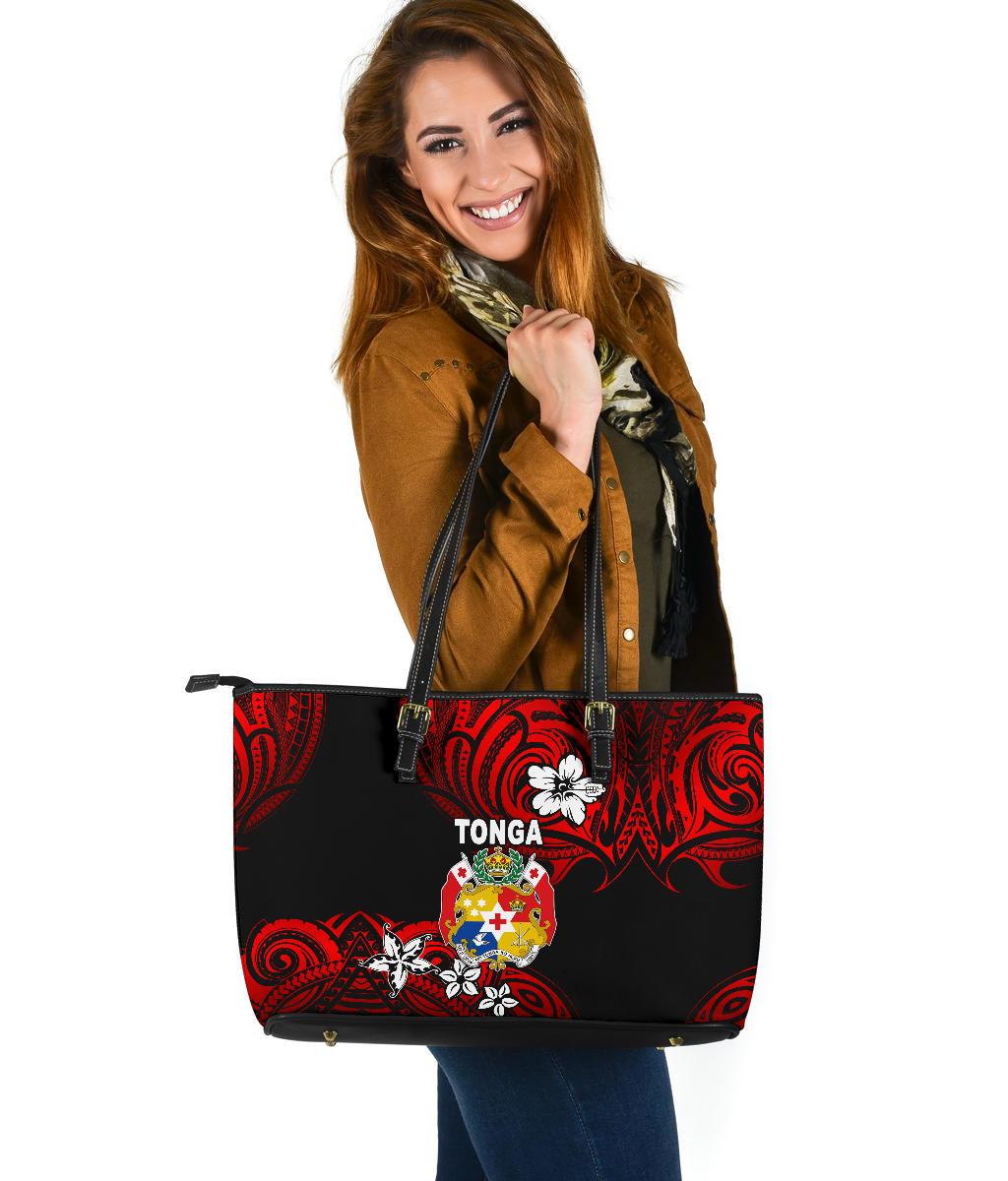 Mate Ma'a Tonga Rugby Large Leather Tote Polynesian Unique Vibes - Red Red - Polynesian Pride