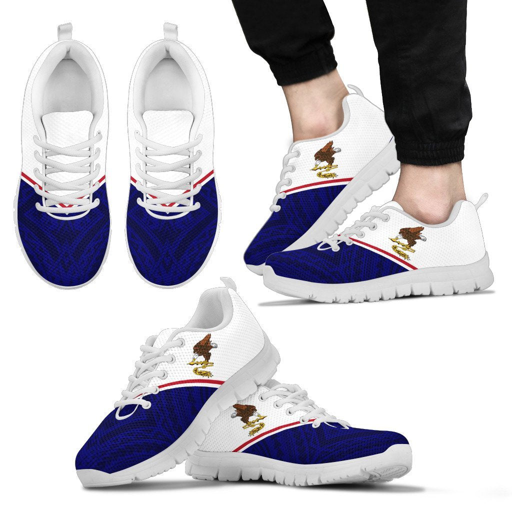 American Samoa Rising Sneakers - American Samoa Flag Polynesian Tattoo Half - A16 - Polynesian Pride