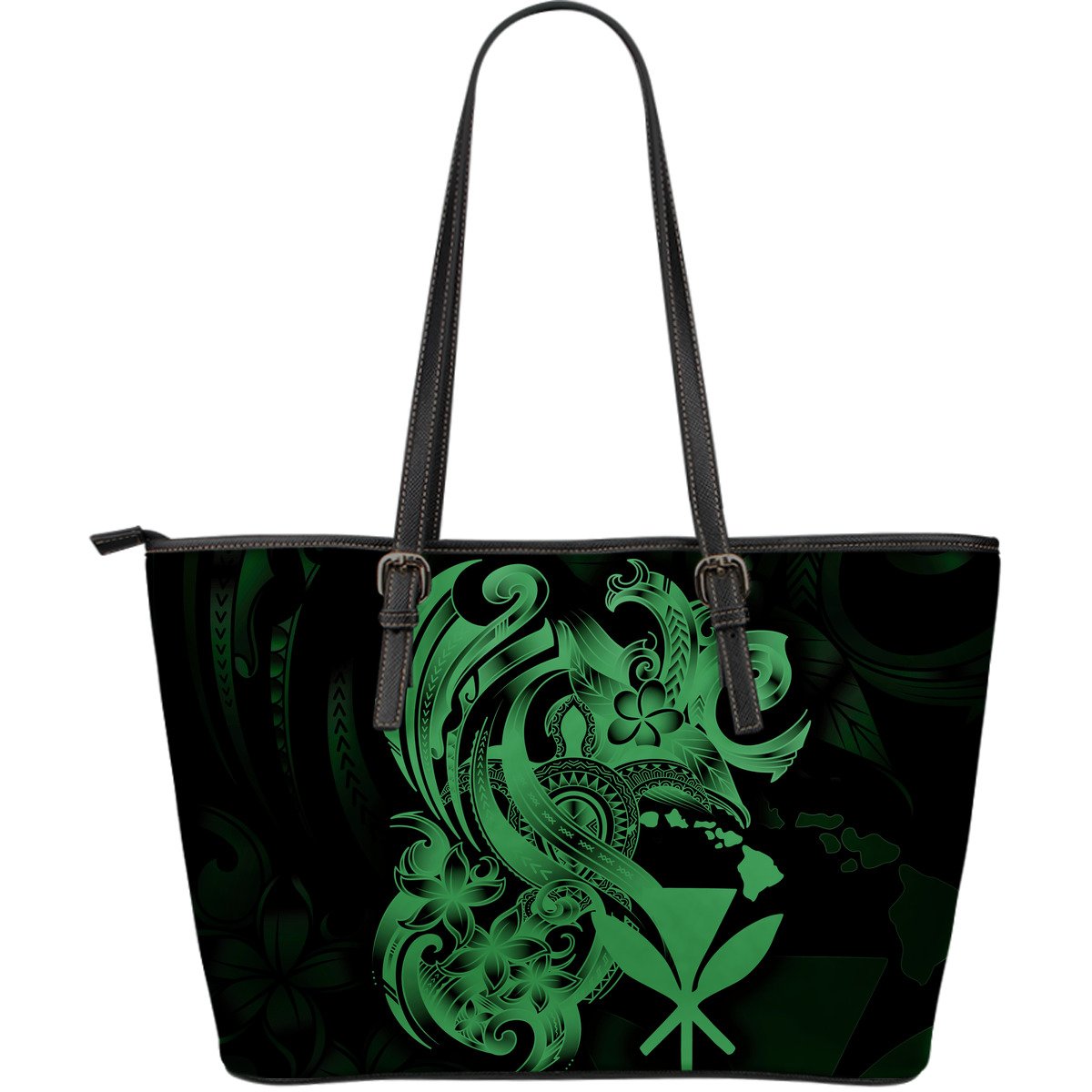 Polynesian Hawaii Leather Tote Bag - Kanaka Maoli Green Turtle Green - Polynesian Pride