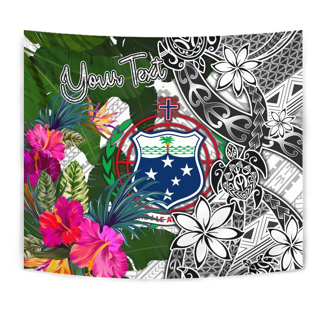 Samoa Custom Personalised Tapestry White - Turtle Plumeria Banana Leaf Wall Tapestry White - Polynesian Pride