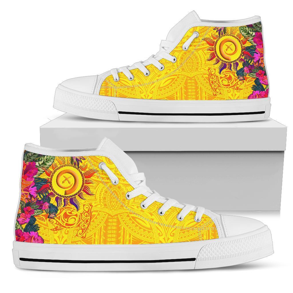 Polynesian High - Top Shoes - Vanuatu Symbols With Hibiscus Unisex White - Polynesian Pride