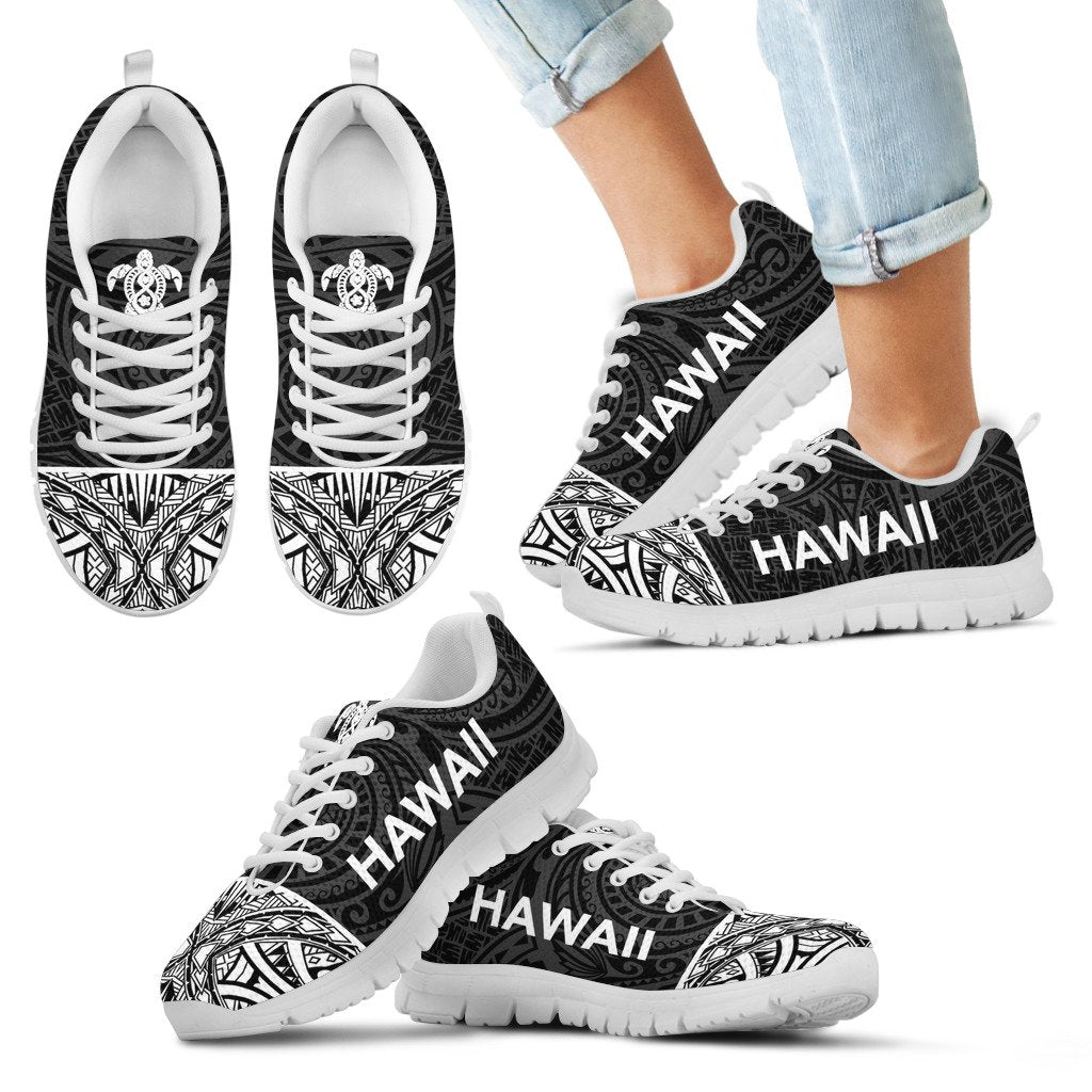 Hawaii Sneakers - Hawaii Turtle Polynesian Tattoo Black White - Polynesian Pride