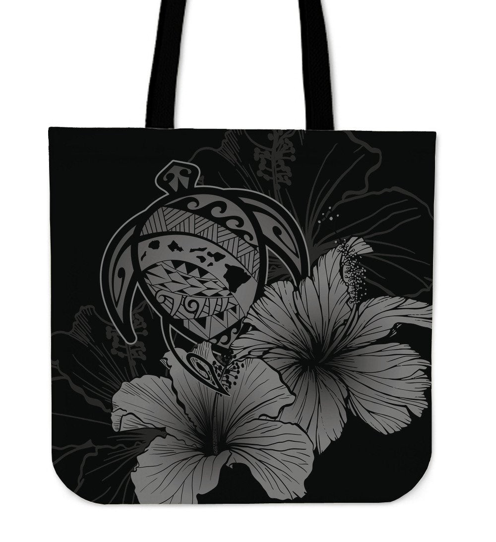 Hawaii Hibiscus Tote Bag - Turtle Map - Gray - Polynesian Pride