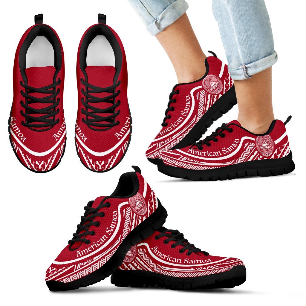 American Samoa Wave Sneakers White Red Color Kid's Sneakers - Black - American Samoa Black - Polynesian Pride