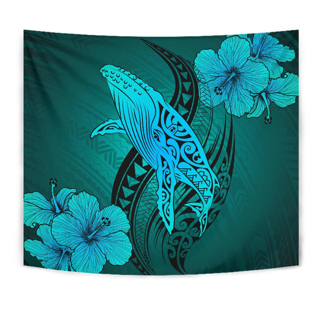 Hawaii Whale Swim Poly Turquoise Tapestry - Polynesian Pride