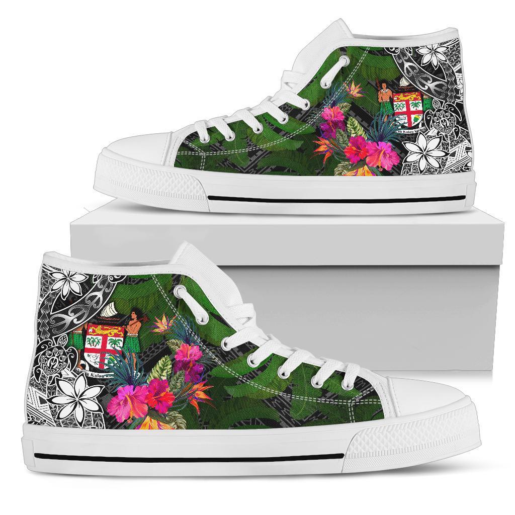 Fiji High Top Shoes - Turtle Plumeria Banana Leaf Crest - Polynesian Pride