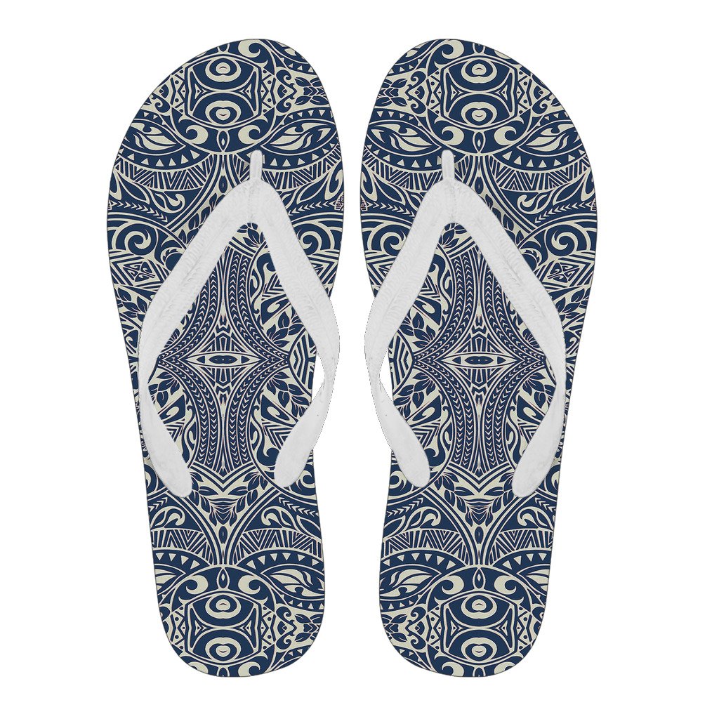 Polynesian Culture Blue White Flip Flops Women's Flip Flops - White - 4 - Polynesian Pride