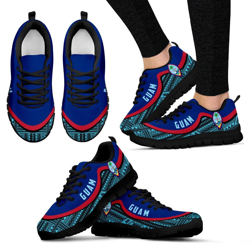 Guam Wave Sneakers - Polynesian Pattern Blue Color Women's Sneakers - Black - Guam Black - Polynesian Pride