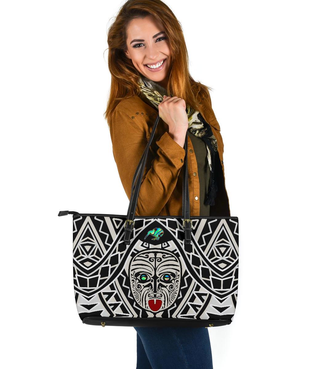 Integrity Maori Ta Moko Large Leather Tote Kiwi and Paua Art - Polynesian Pride