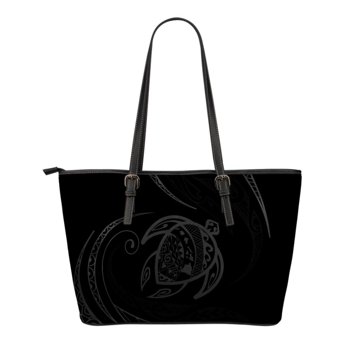 Hawaii Turtle Small Leather Tote - Gray - Frida Style Black - Polynesian Pride