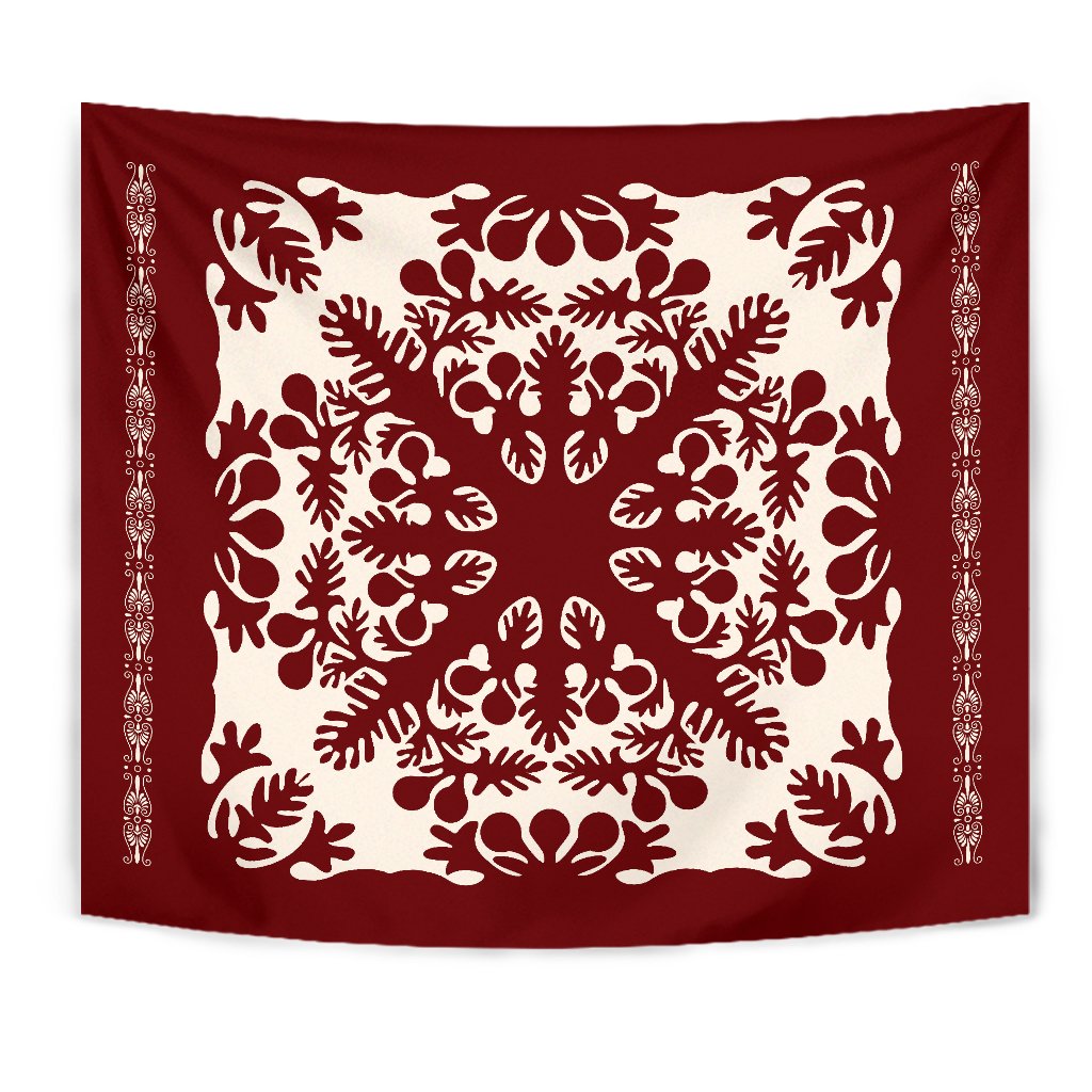 Hawaiian Quilt Tradition Red Tapestry Wall Tapestry Red - Polynesian Pride