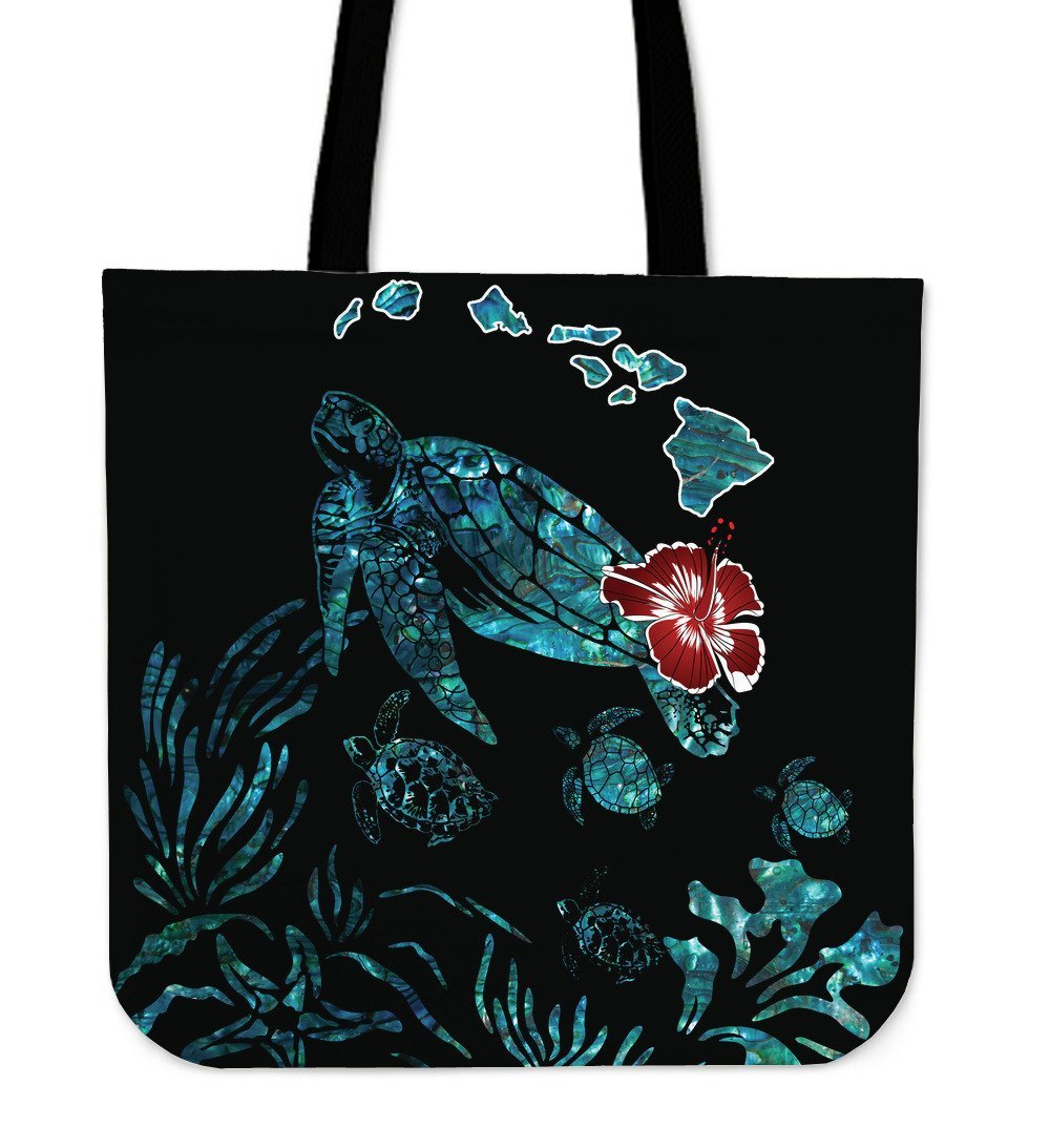 Hawaii Ohana Honu Paua Shell Tote Bags Tote Bag One Size Black - Polynesian Pride