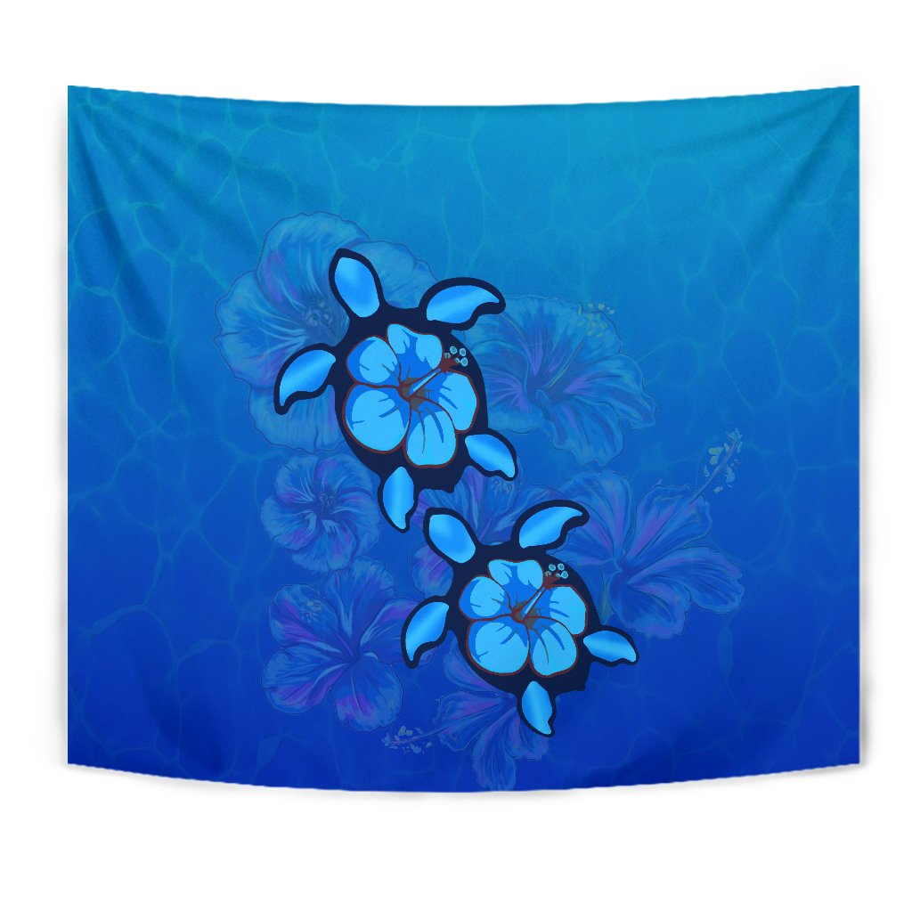 Turtle Hibiscus Ocean Tapestry Wall Tapestry Blue - Polynesian Pride
